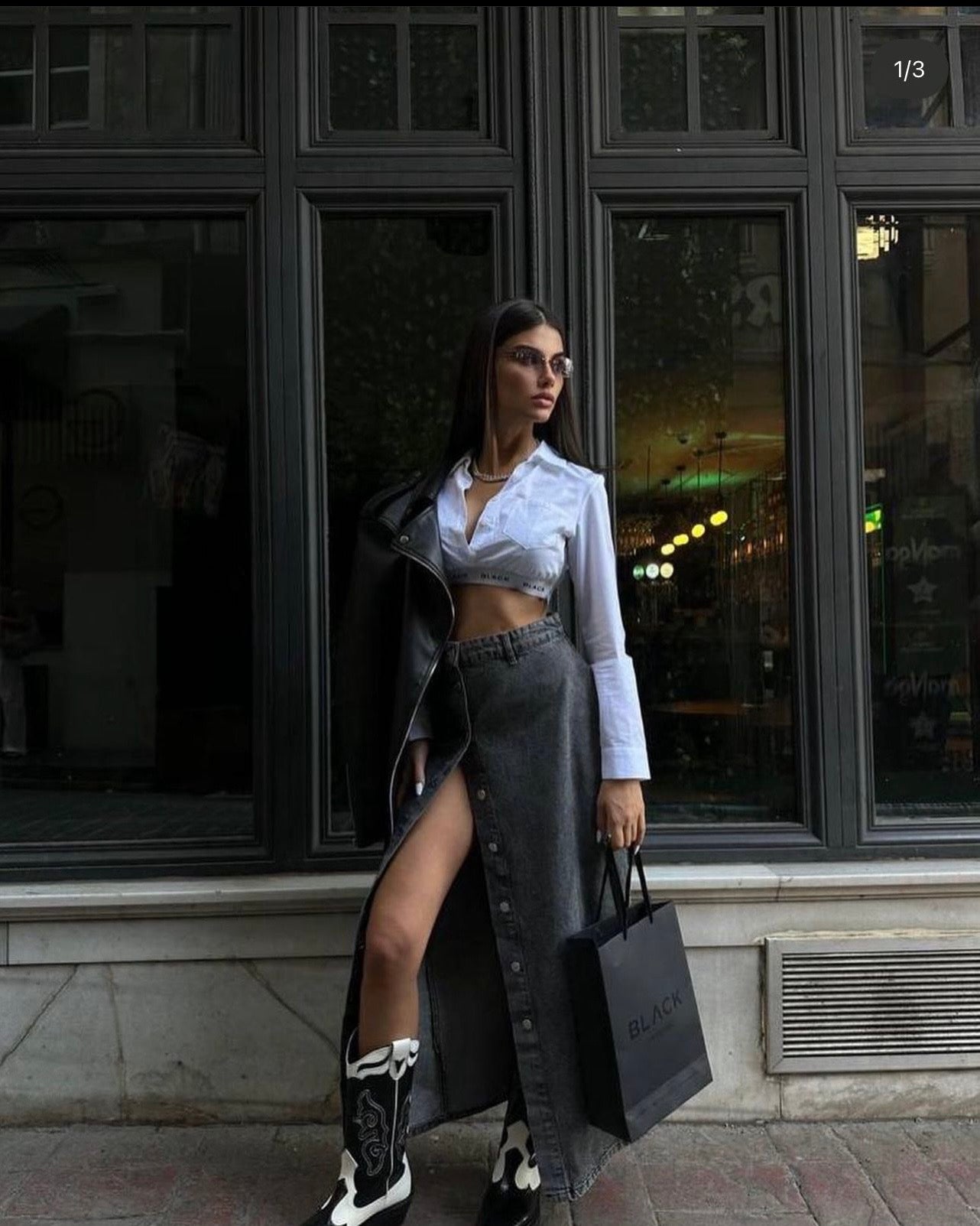 Black denim skirt