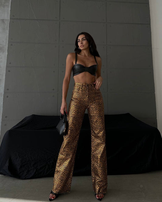 High waisted wide leg denim