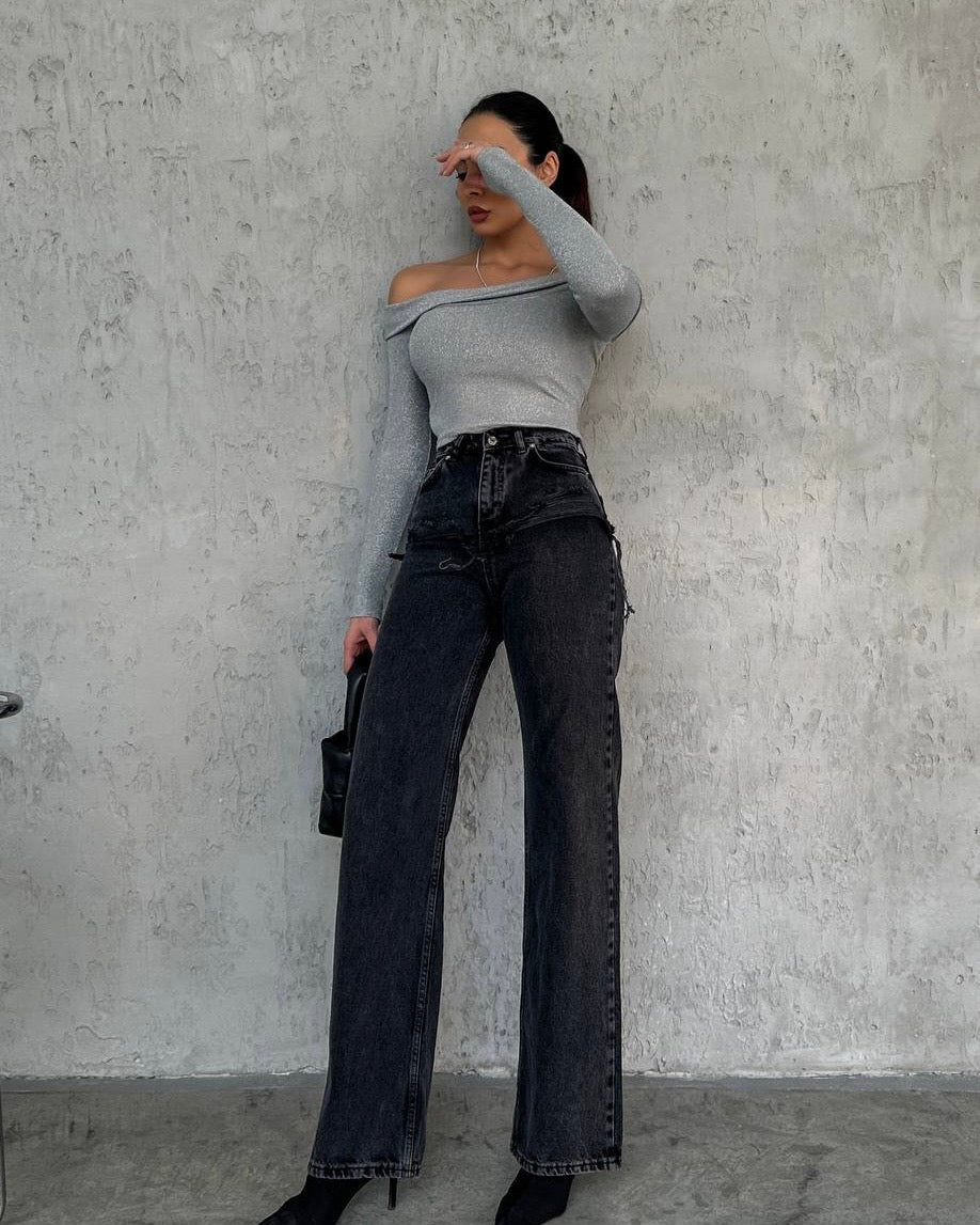 high waisted wide leg denim