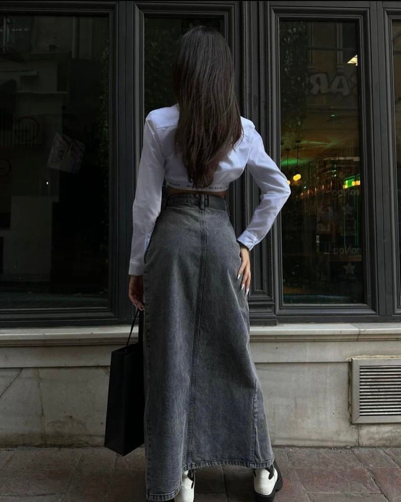 Black denim skirt