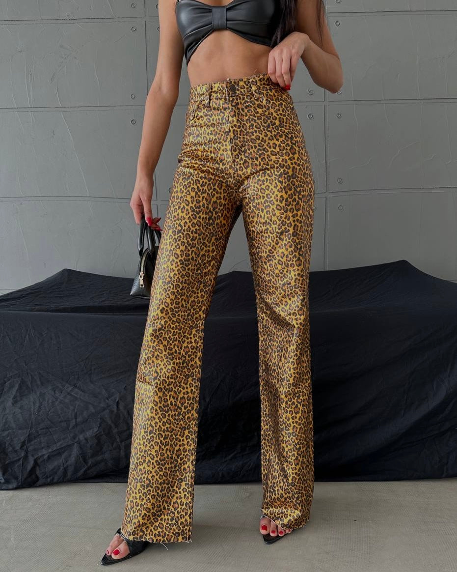 High waisted wide leg denim