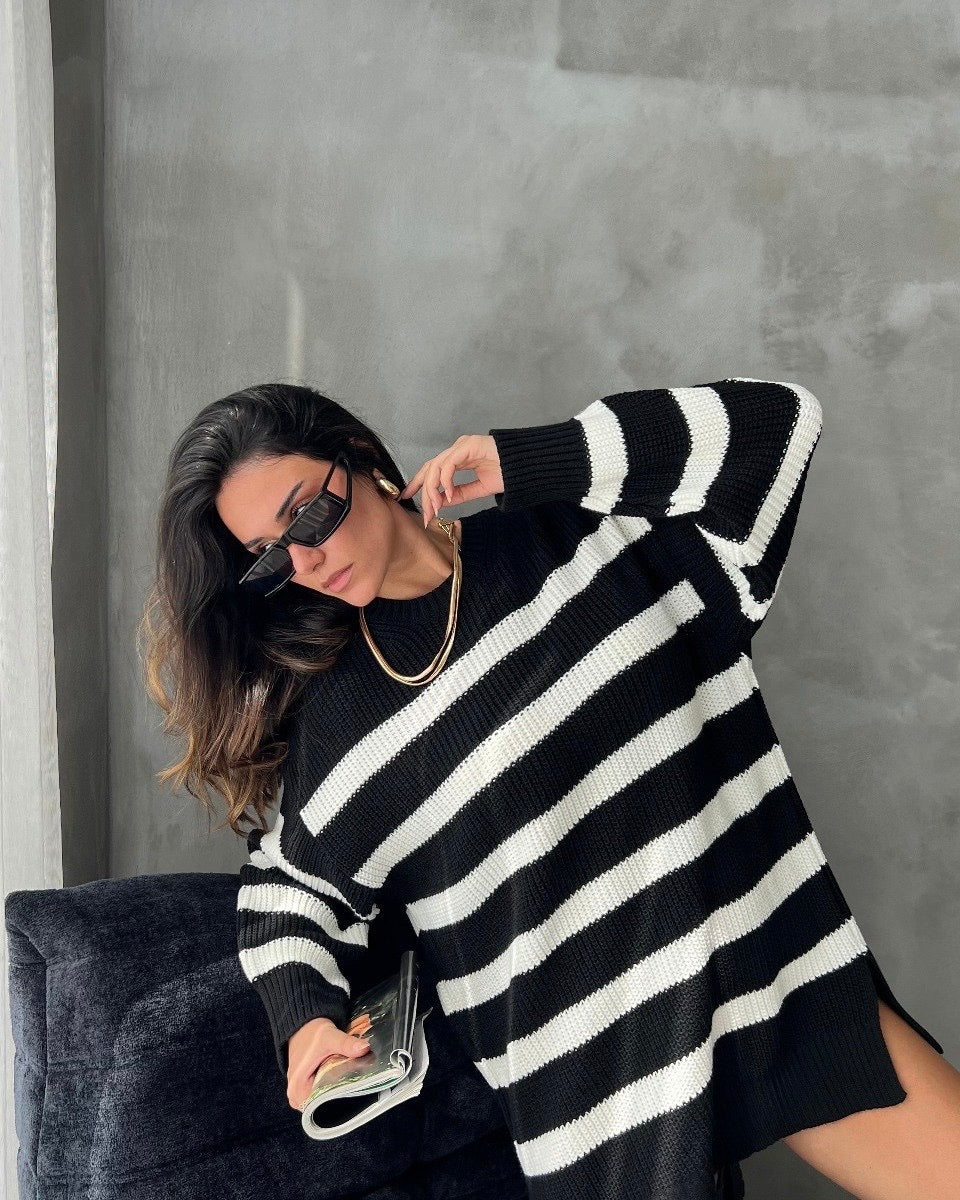 Striped black and white blouse