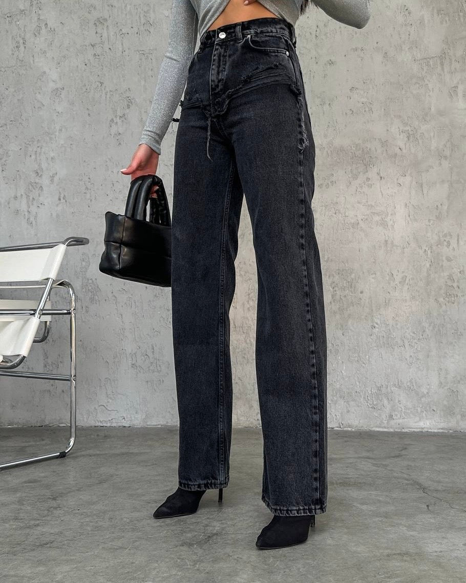high waisted wide leg denim