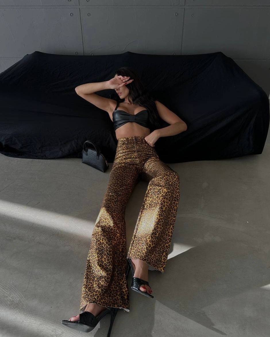 High waisted wide leg denim