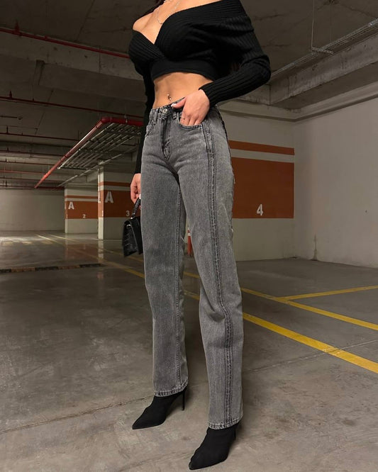 Straight-fit mid waist full length